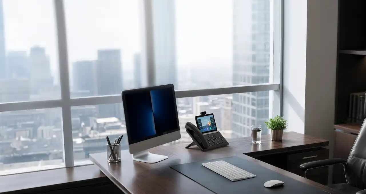 Téléphone IP vidéo Yealink sur un bureau de direction